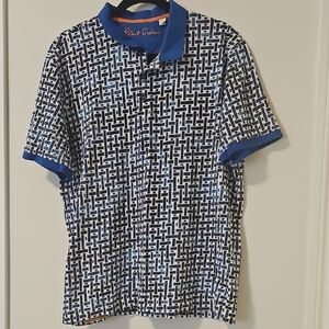 ROBERT GRAHAM | Blue and White Patterned Polo Shirt | Sz XL